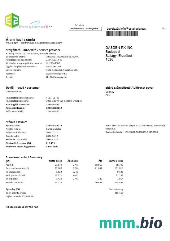 Hungary E2 rachunek za usługi komunalne szablon w formacie Word i PDF